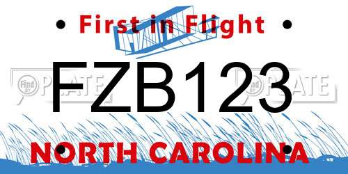 FZB123 North Carolina License Plate