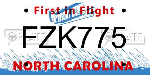 FZK775 North Carolina License Plate
