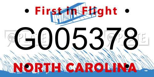 G005378 North Carolina License Plate
