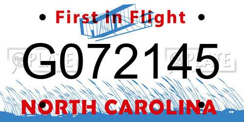 G072145 North Carolina License Plate