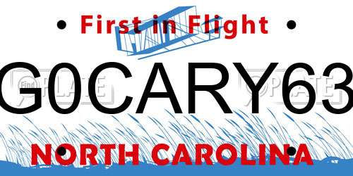 G0CARY63 North Carolina License Plate