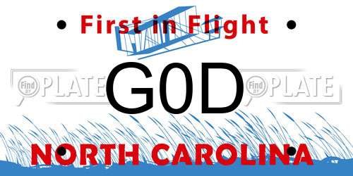 G0D North Carolina License Plate