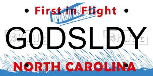 G0DSLDY North Carolina License Plate