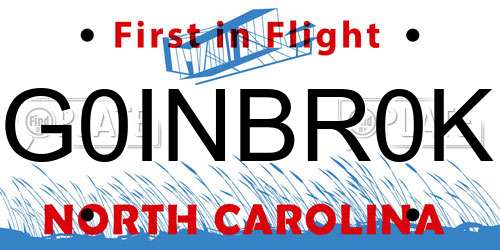 G0INBR0K North Carolina License Plate