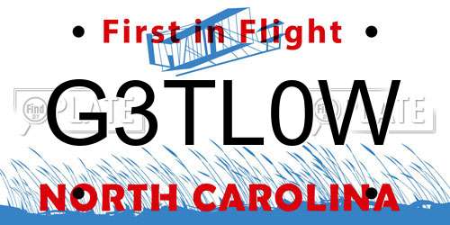 G3TL0W North Carolina License Plate