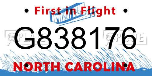 G838176 North Carolina License Plate