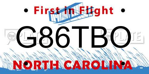 G86TBO North Carolina License Plate