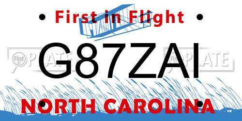 G87ZAI North Carolina License Plate