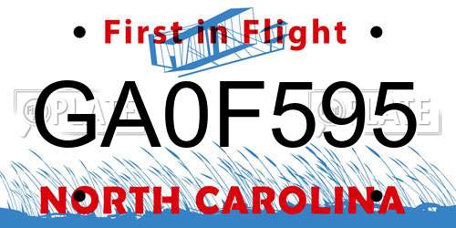 GA0F595 North Carolina License Plate