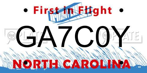 GA7C0Y North Carolina License Plate
