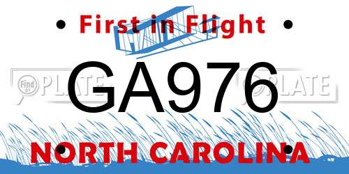 GA976 North Carolina License Plate