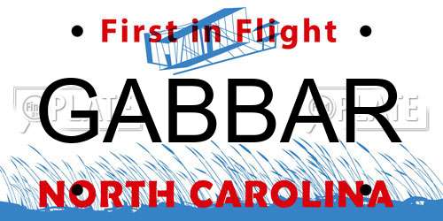 GABBAR North Carolina License Plate