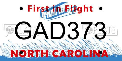 GAD373 North Carolina License Plate