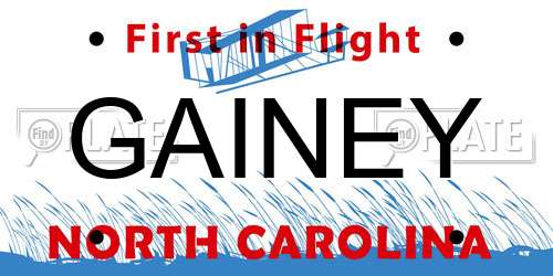 GAINEY North Carolina License Plate