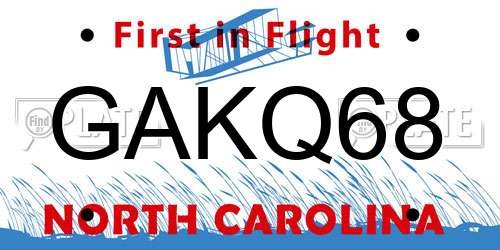 GAKQ68 North Carolina License Plate