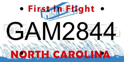 GAM2844 North Carolina License Plate