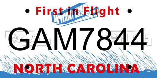 GAM7844 North Carolina License Plate