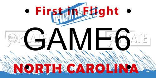 GAME6 North Carolina License Plate