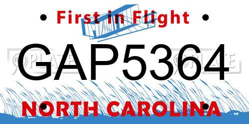 GAP5364 North Carolina License Plate