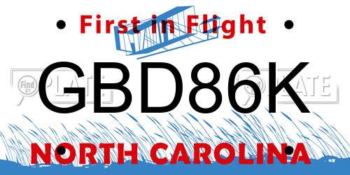 GBD86K North Carolina License Plate