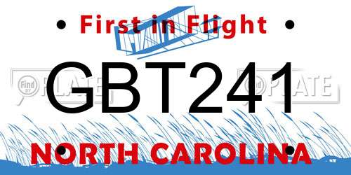 GBT241 North Carolina License Plate