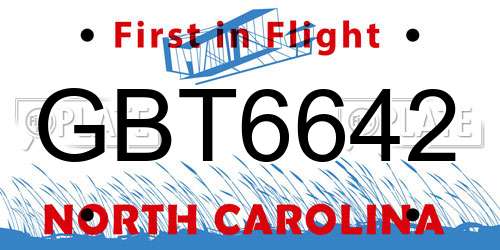 GBT6642 North Carolina License Plate