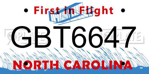 GBT6647 North Carolina License Plate