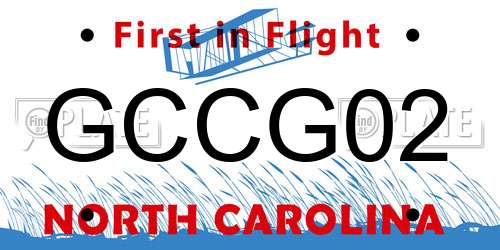 GCCG02 North Carolina License Plate