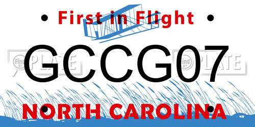 GCCG07 North Carolina License Plate