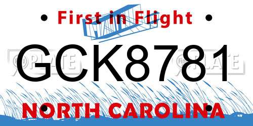 GCK8781 North Carolina License Plate