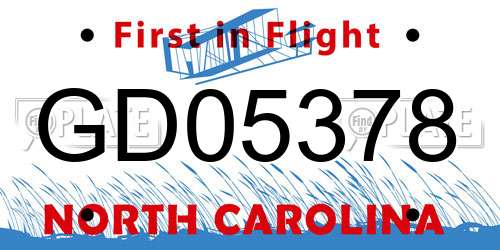 GD05378 North Carolina License Plate