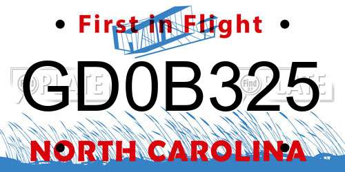 GD0B325 North Carolina License Plate