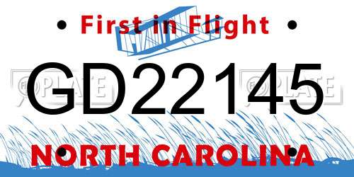 GD22145 North Carolina License Plate