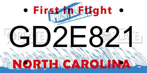 GD2E821 North Carolina License Plate