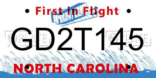 GD2T145 North Carolina License Plate