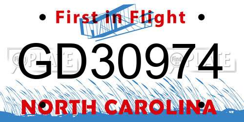 GD30974 North Carolina License Plate