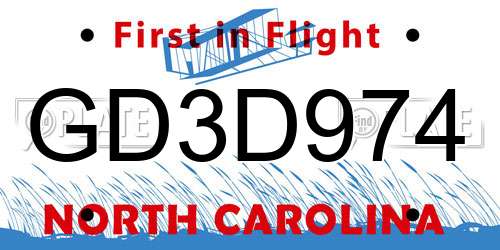 GD3D974 North Carolina License Plate