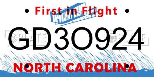 GD3O924 North Carolina License Plate