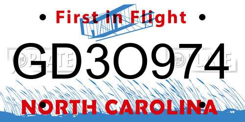 GD3O974 North Carolina License Plate