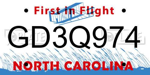 GD3Q974 North Carolina License Plate
