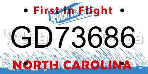 GD73686 North Carolina License Plate