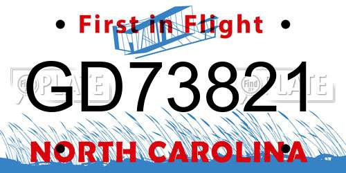 GD73821 North Carolina License Plate