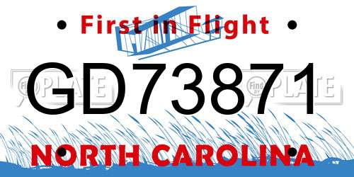 GD73871 North Carolina License Plate