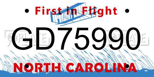 GD75990 North Carolina License Plate