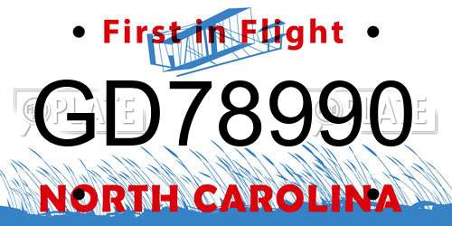 GD78990 North Carolina License Plate