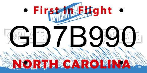 GD7B990 North Carolina License Plate