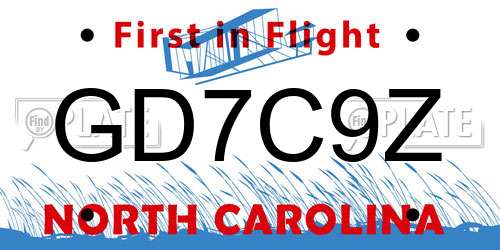 GD7C9Z North Carolina License Plate