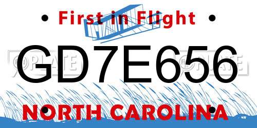GD7E656 North Carolina License Plate