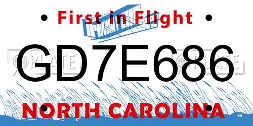 GD7E686 North Carolina License Plate