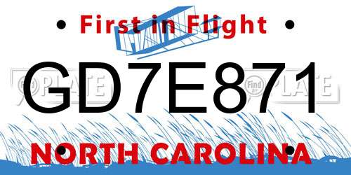 GD7E871 North Carolina License Plate